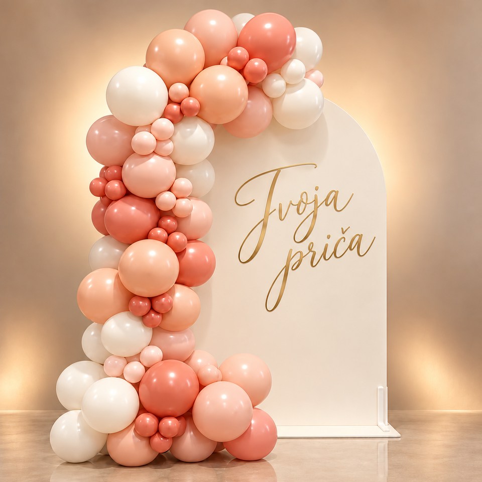 Aurelia balonska dekoracija – breskva i koraljna, primjer personalizacije