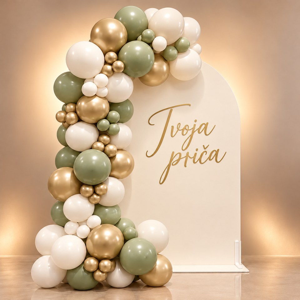 Aurelia balonska dekoracija – kadulja i šampanjac, primjer personalizacije