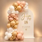 Aurelia balonska dekoracija s panel lukom u ivory, breskvastoj i zlatnoj boji – prikaz 1